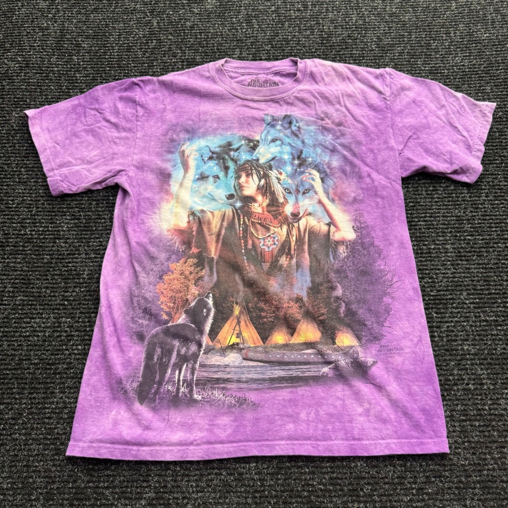 The Mountain Purple Tie Dye Wolf Native American Spirit T-Shirt Mens Medium 2008 - Picture 1 of 13